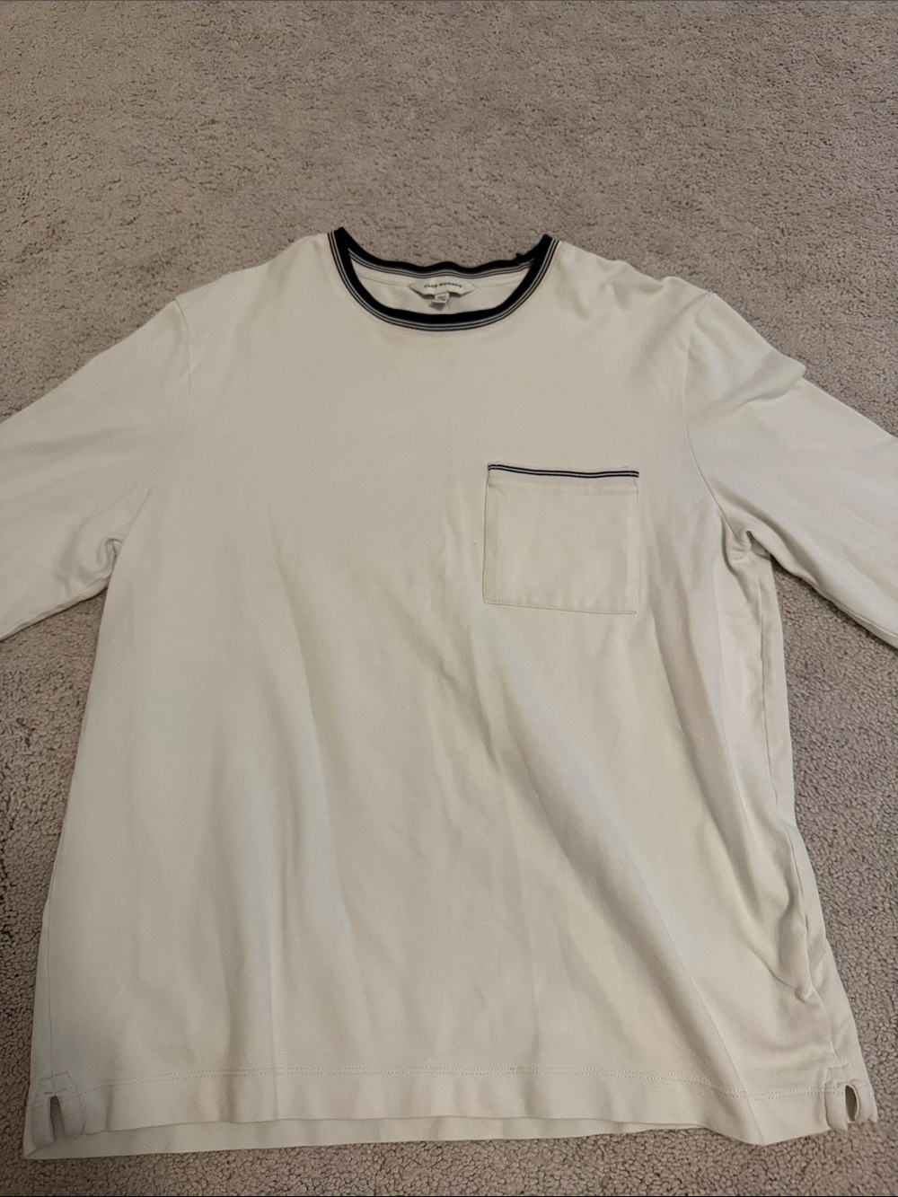 Club Monaco Cream Long-Sleeve Tee with Black Trim